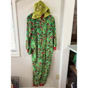 Dr. Seuss The Grinch 1 Piece Zip Up Hooded Pajamas Size Youth XL (16/18)